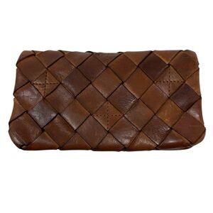 Vilenca Holland Cognac Woven Brown Leather Bifold Wallet